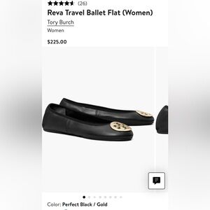 Tory Burch Black Flats with Gold Emblem